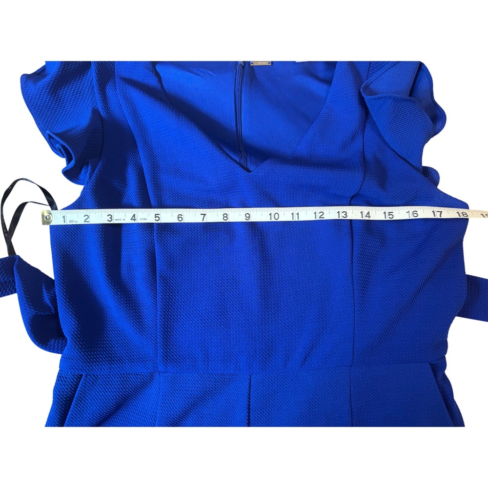 T Tahari Royal Blue Flutter Sleeve Wide Leg Jumpsuit Size 10 V-Neck Belted - Picture 8 of 8